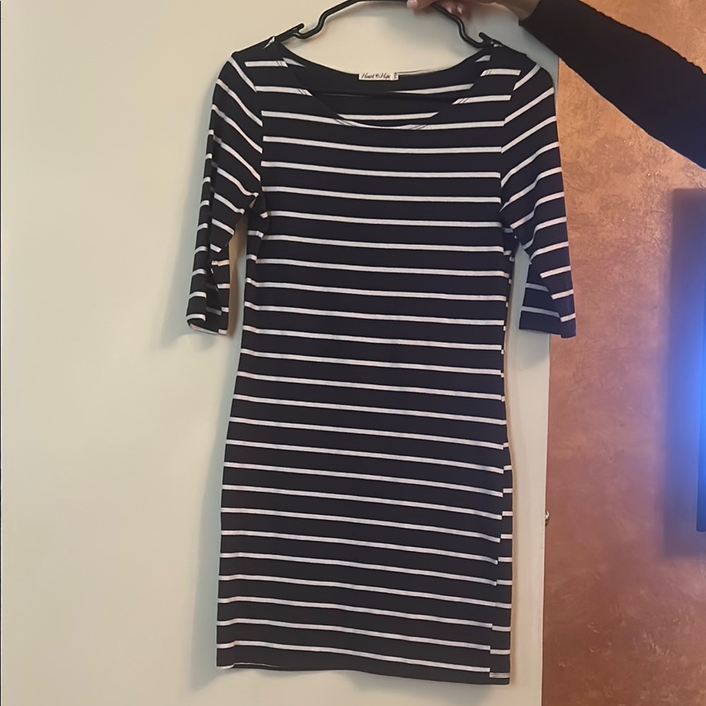 Heart Hips Navy and White Semi Long Sleeve Dress